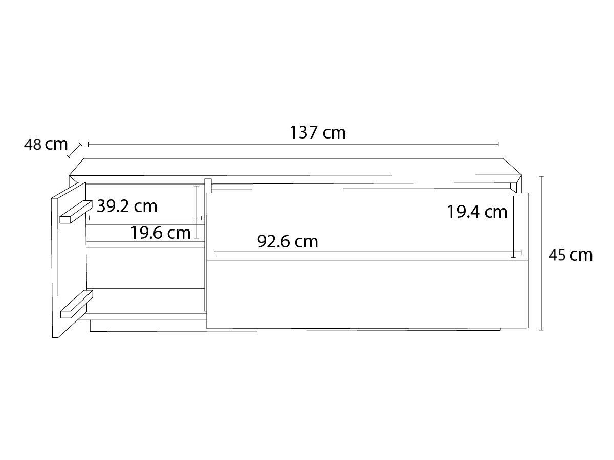 Meuble TV 1 porte 137 cm VICTORIA chêne massif