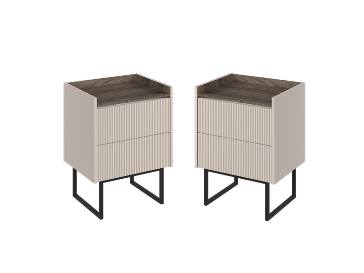 Lot de 2 chevets LOUNA 2 tiroirs avec LED