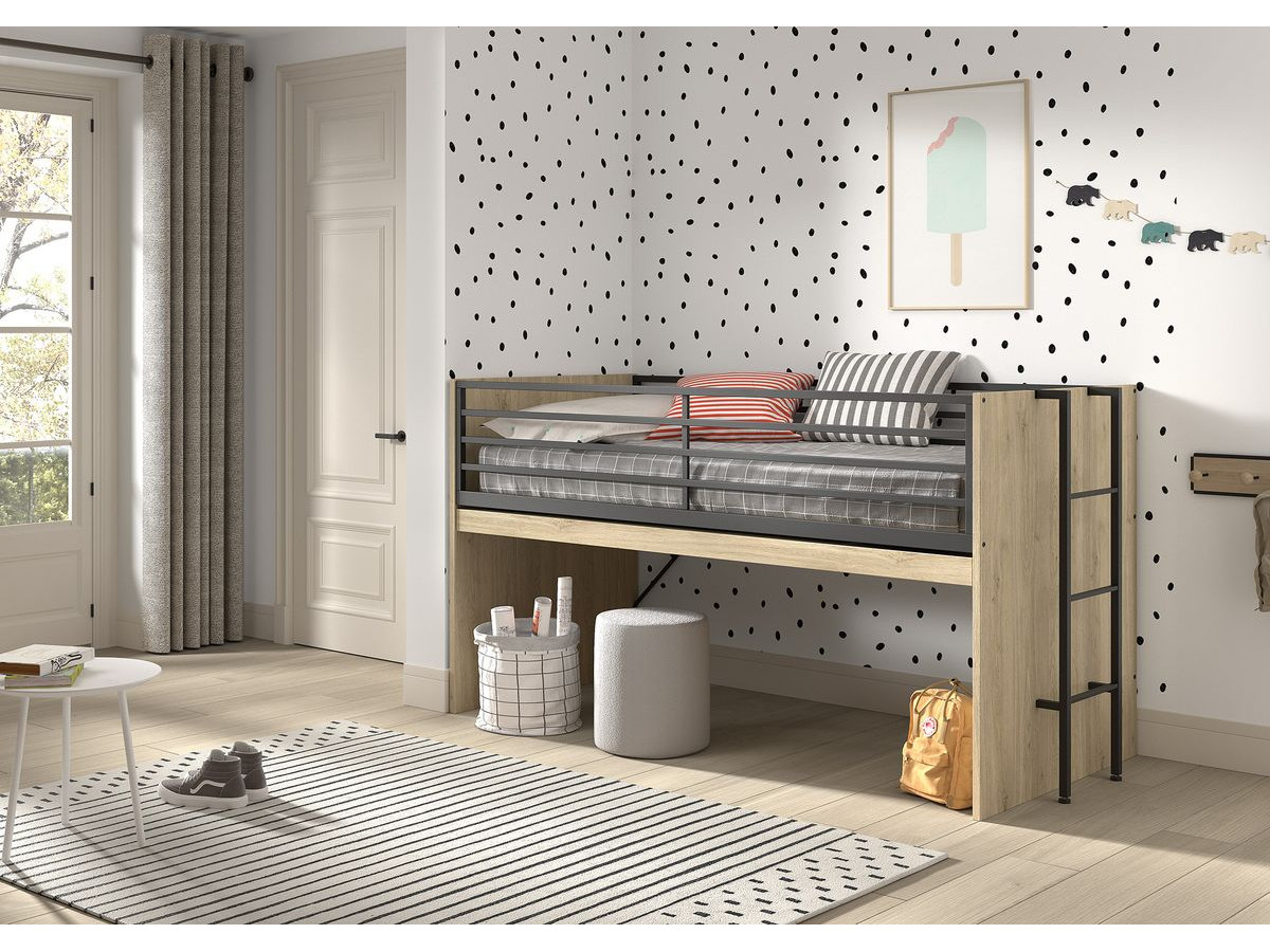 Lit mi-hauteur SAMIRA avec bureau extensible intégré