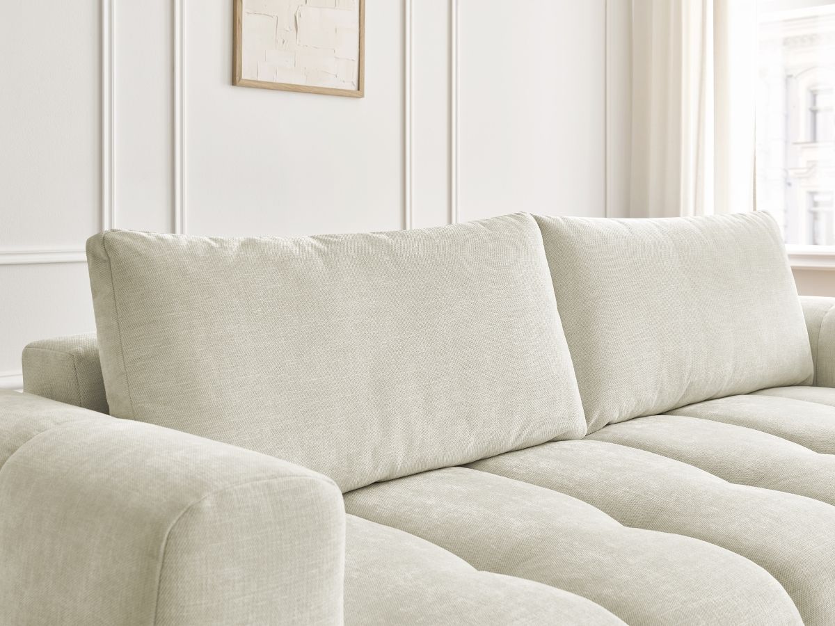Canapé droit convertible 3 places FUJI tissu lisse avec pouf
