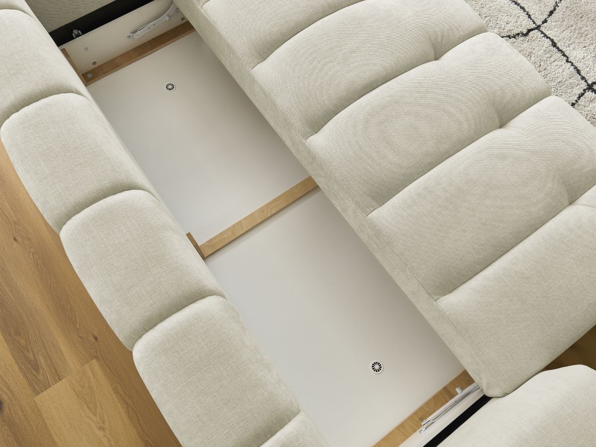 Canapé droit convertible 3 places FUJI tissu lisse avec pouf