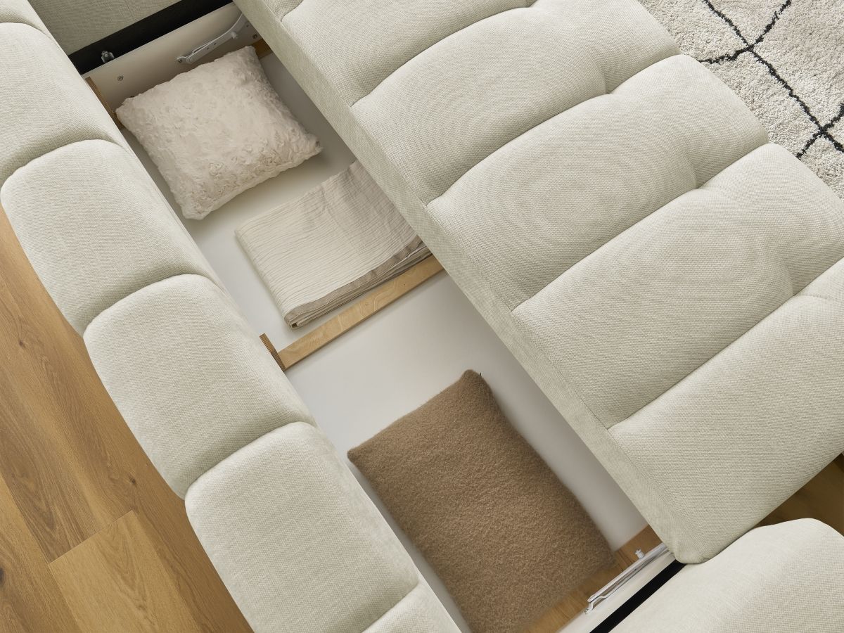 Canapé droit convertible 3 places FUJI tissu lisse avec pouf