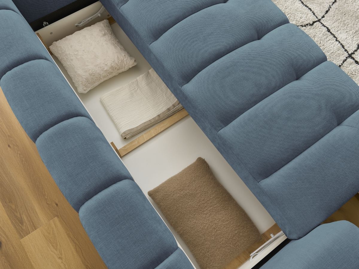 Canapé droit convertible 3 places FUJI  tissu lisse avec pouf