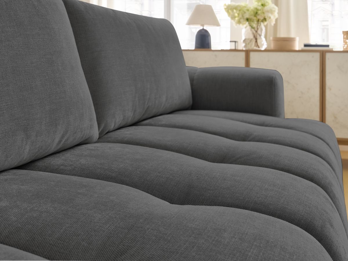 Canapé droit convertible 3 places FUJI  tissu lisse avec pouf