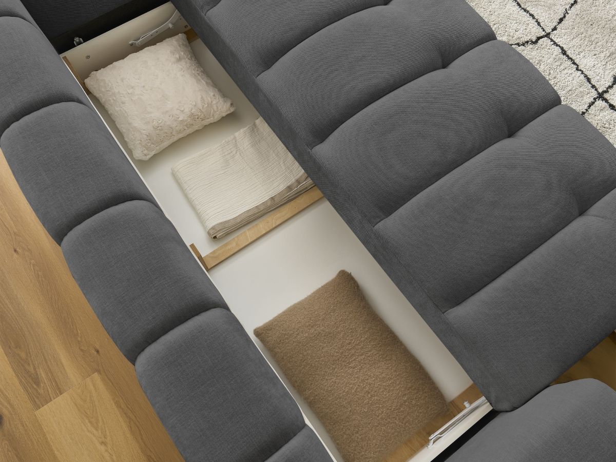 Canapé droit convertible 3 places FUJI  tissu lisse avec pouf