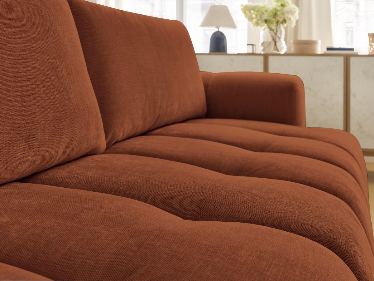 Canapé droit convertible 3 places FUJI tissu lisse avec pouf
