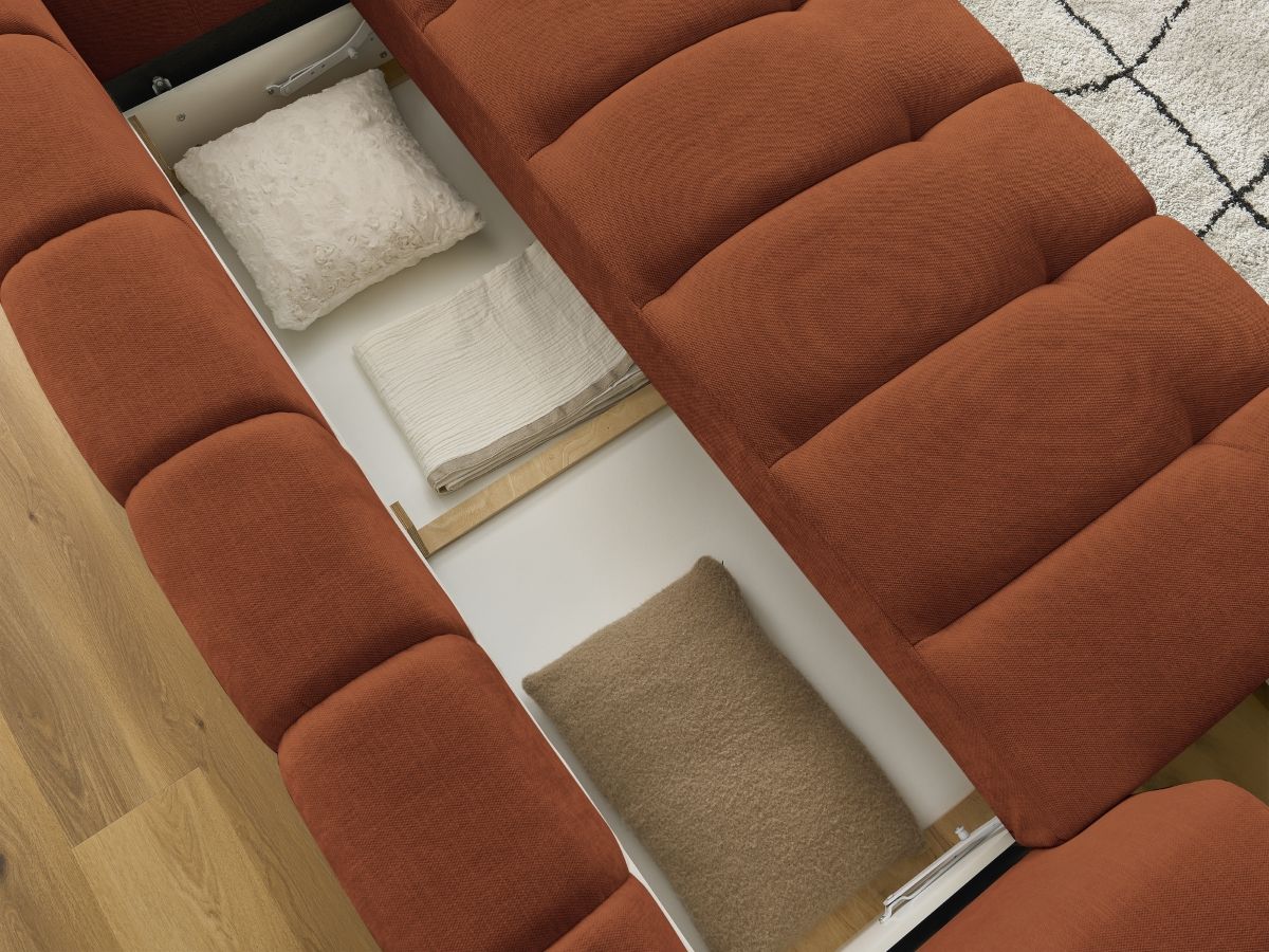 Canapé droit convertible 3 places FUJI tissu lisse avec pouf