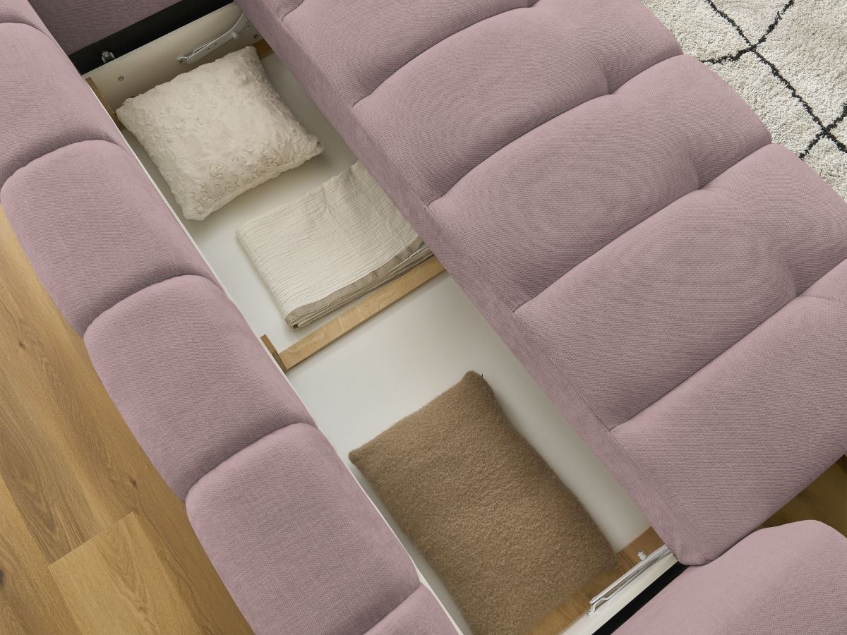 Canapé droit convertible 3 places FUJI tissu lisse avec pouf