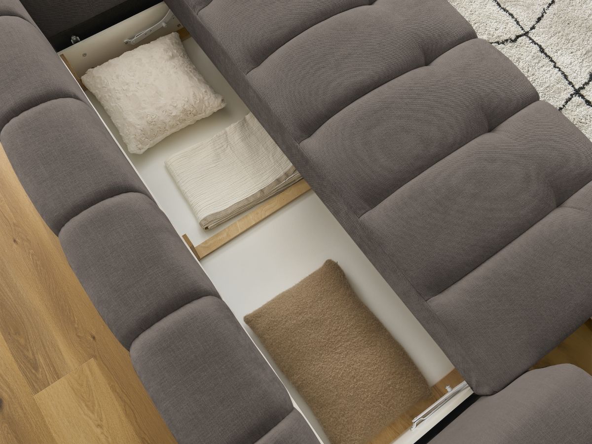 Canapé droit convertible 3 places FUJI  tissu lisse avec pouf