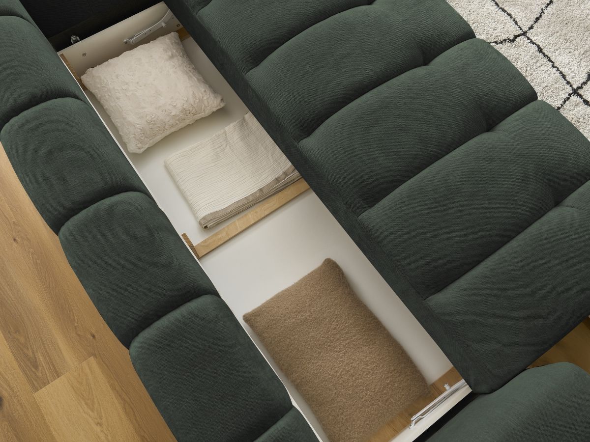 Canapé droit convertible 3 places FUJI  tissu lisse avec pouf