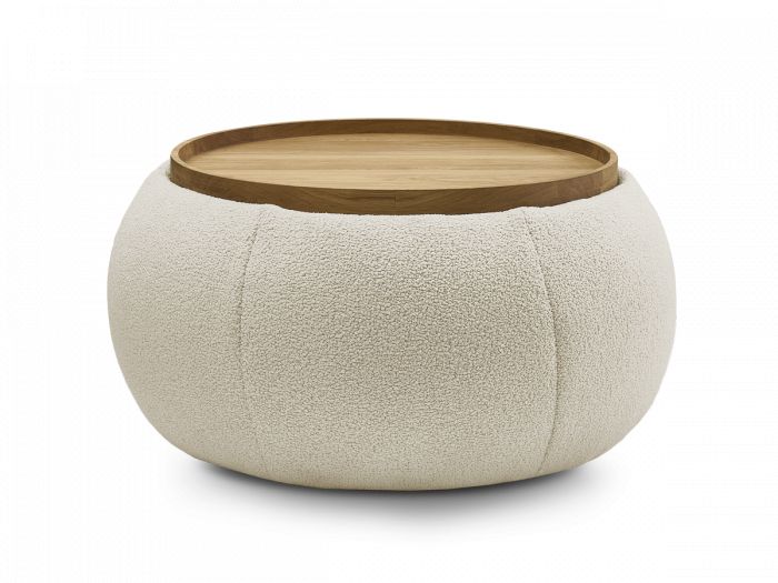 Pouf rond avec plateau HAYDEN tissu bouclette