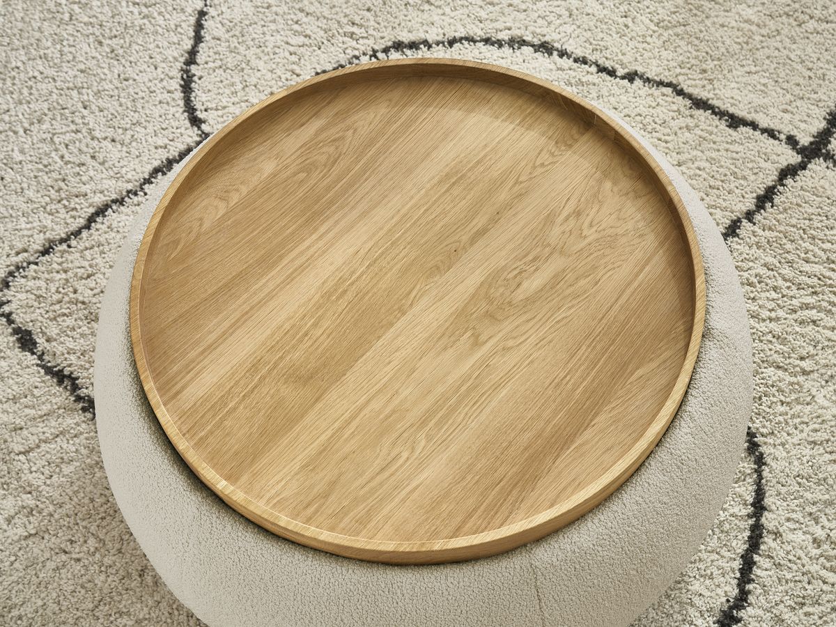 Pouf rond avec plateau HAYDEN tissu bouclette
