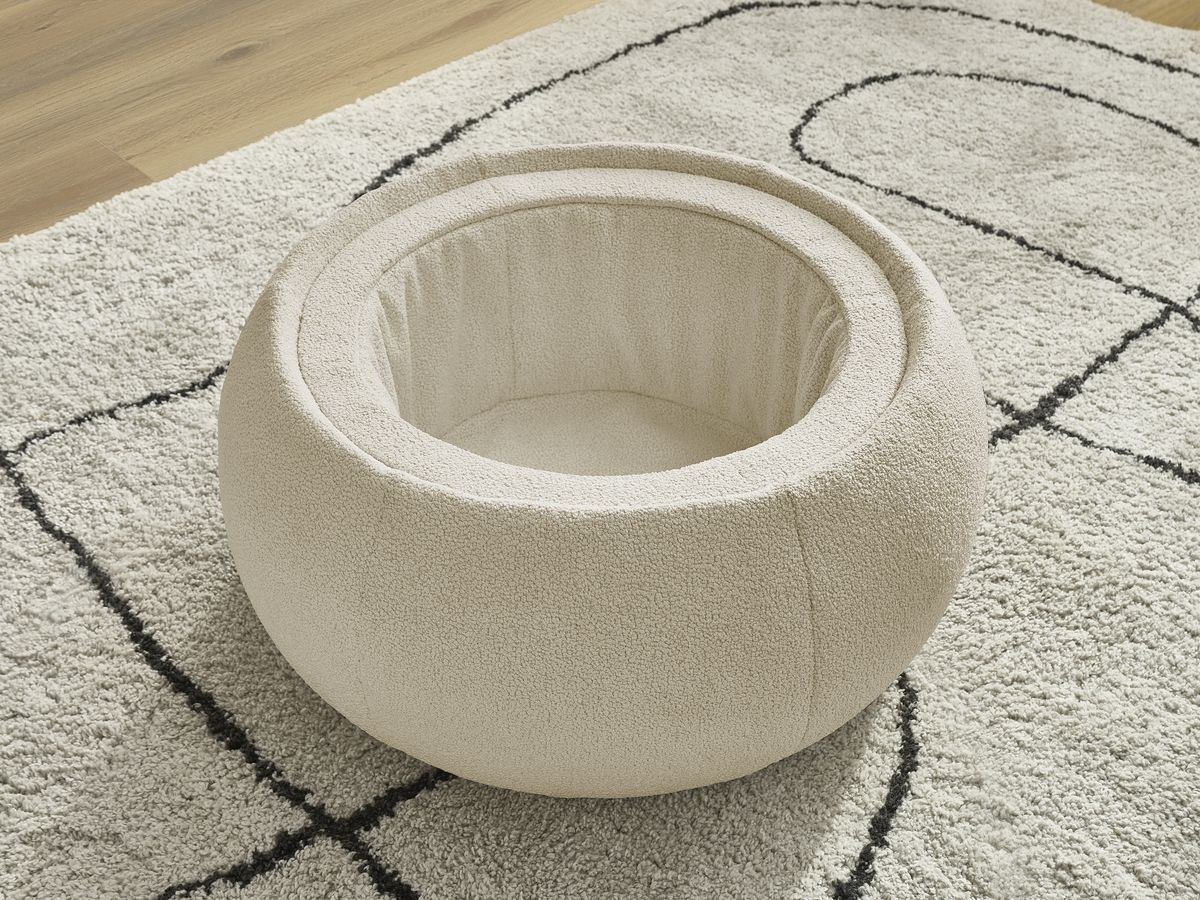 Pouf rond avec plateau HAYDEN tissu bouclette