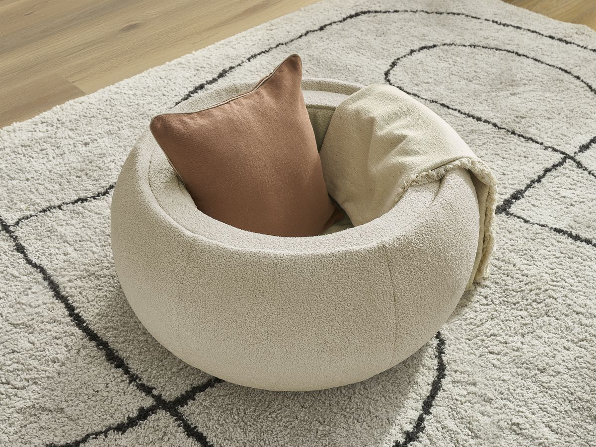Pouf rond avec plateau HAYDEN tissu bouclette
