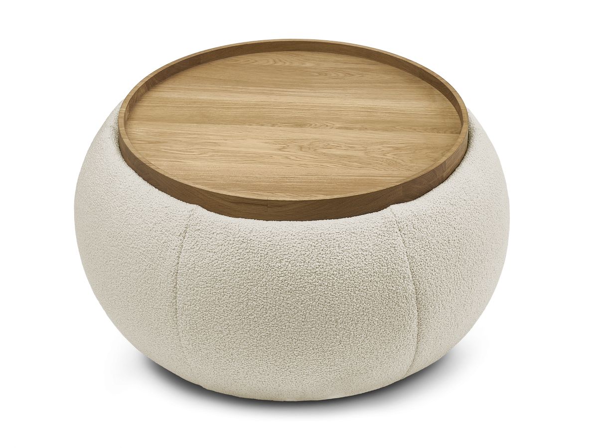 Pouf rond avec plateau HAYDEN tissu bouclette