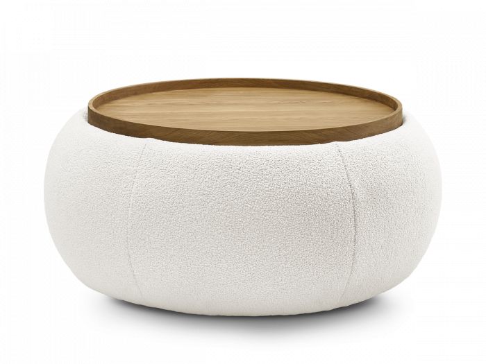 Pouf rond avec plateau HAYDEN tissu bouclette