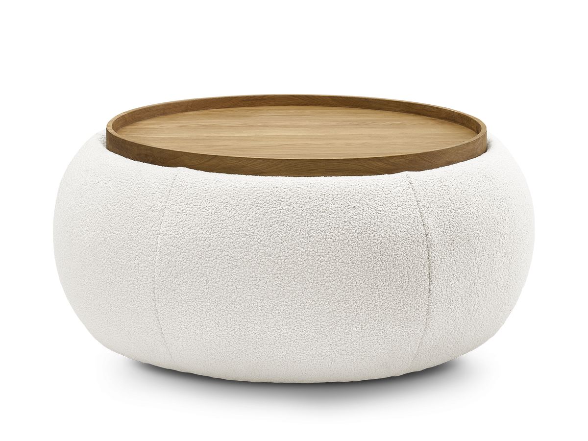 Pouf rond avec plateau HAYDEN tissu bouclette