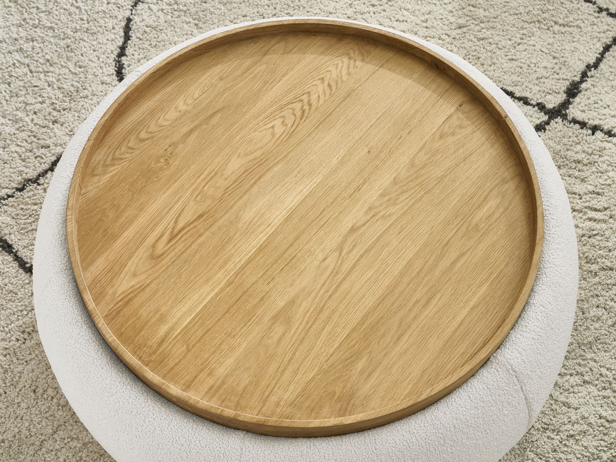 Pouf rond avec plateau HAYDEN tissu bouclette