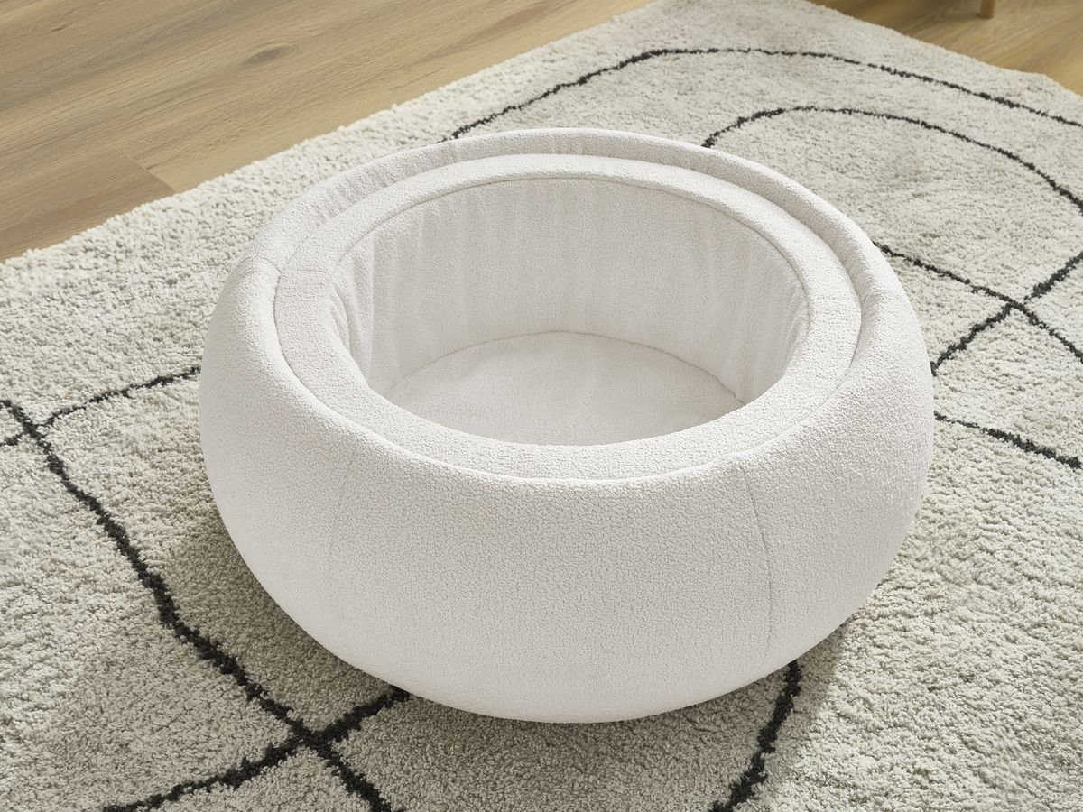 Pouf rond avec plateau HAYDEN tissu bouclette