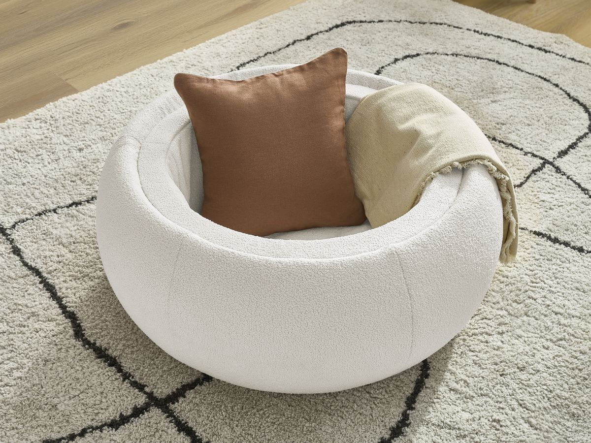 Pouf rond avec plateau HAYDEN tissu bouclette