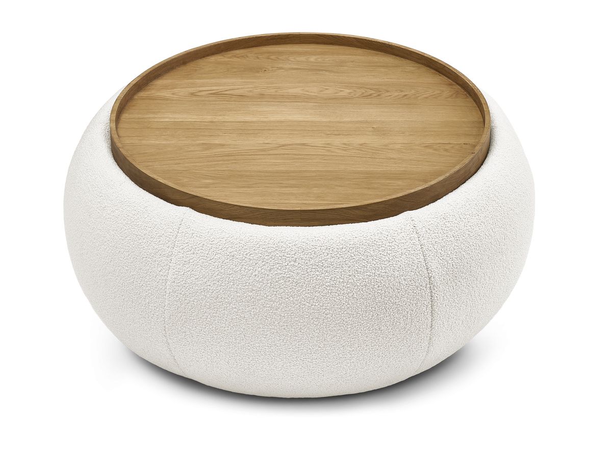 Pouf rond avec plateau HAYDEN tissu bouclette