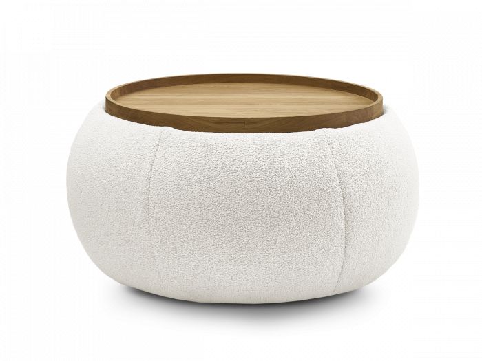 Pouf rond avec plateau HAYDEN tissu bouclette