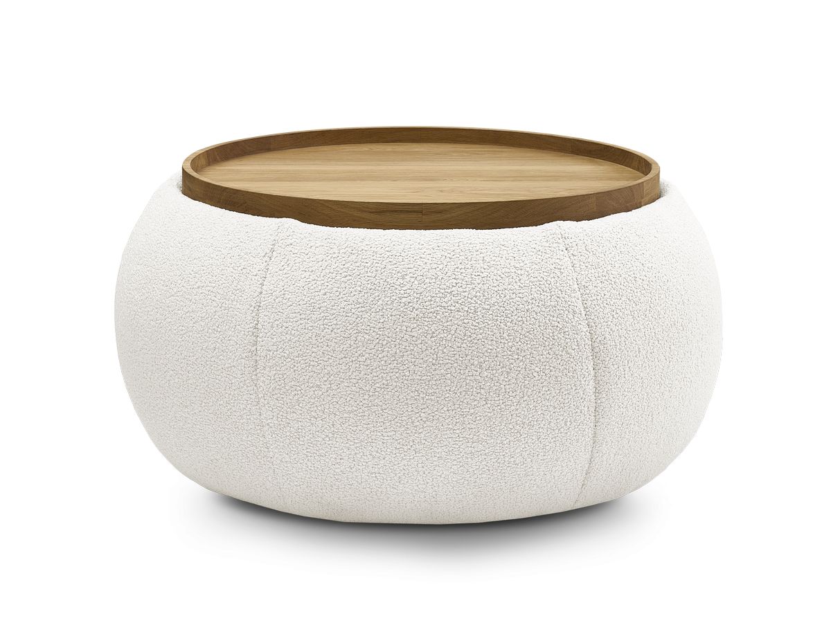 Pouf rond avec plateau HAYDEN tissu bouclette