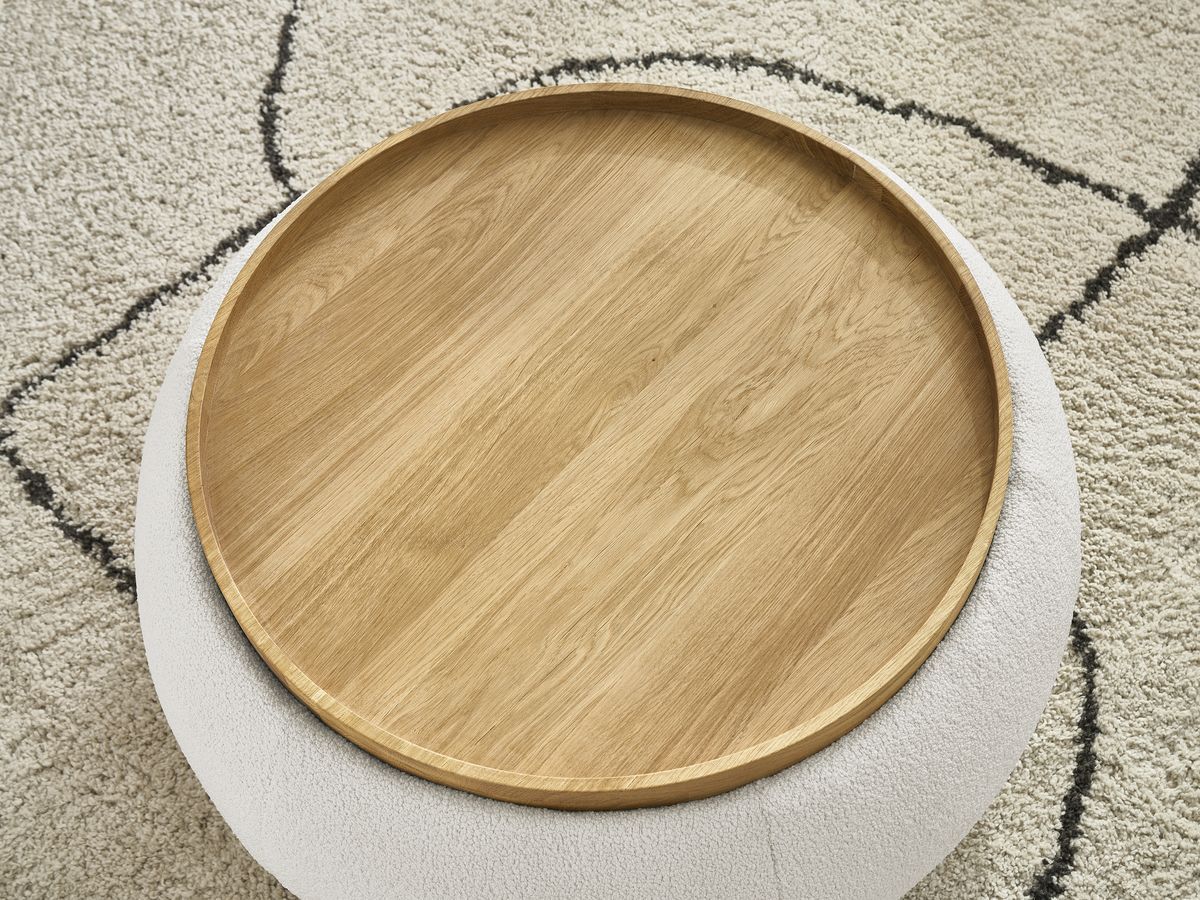 Pouf rond avec plateau HAYDEN tissu bouclette