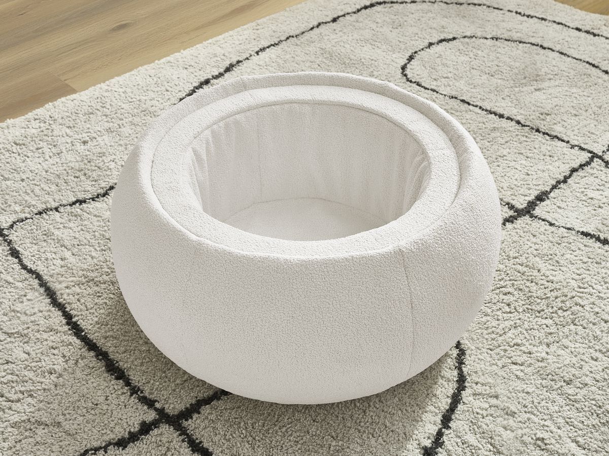 Pouf rond avec plateau HAYDEN tissu bouclette