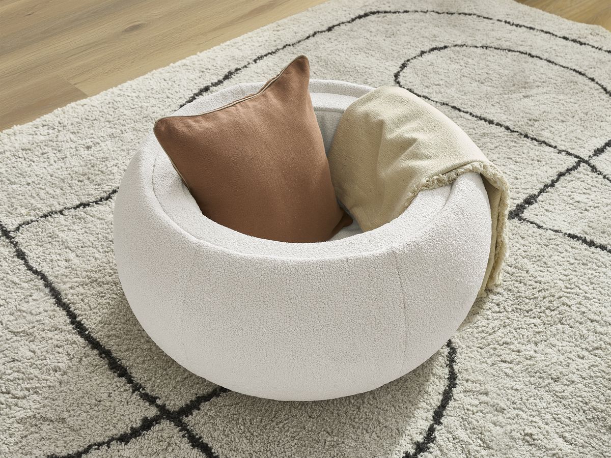 Pouf rond avec plateau HAYDEN tissu bouclette