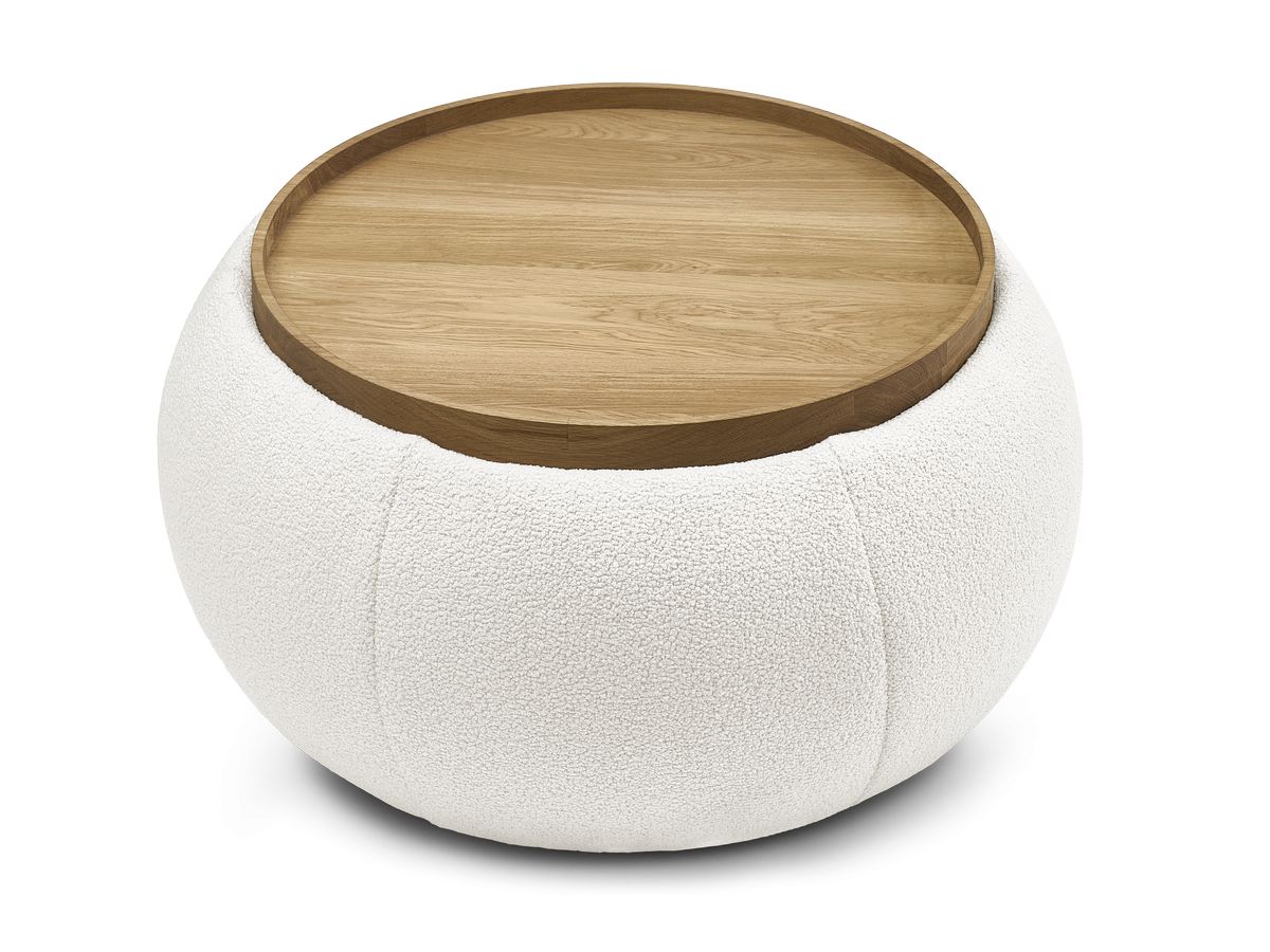 Pouf rond avec plateau HAYDEN tissu bouclette