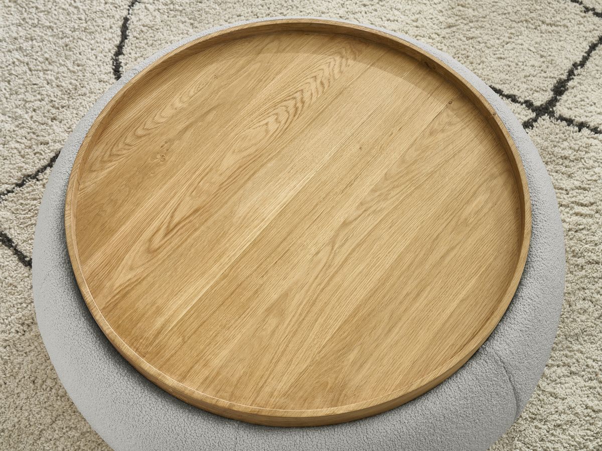 Pouf rond avec plateau HAYDEN tissu bouclette