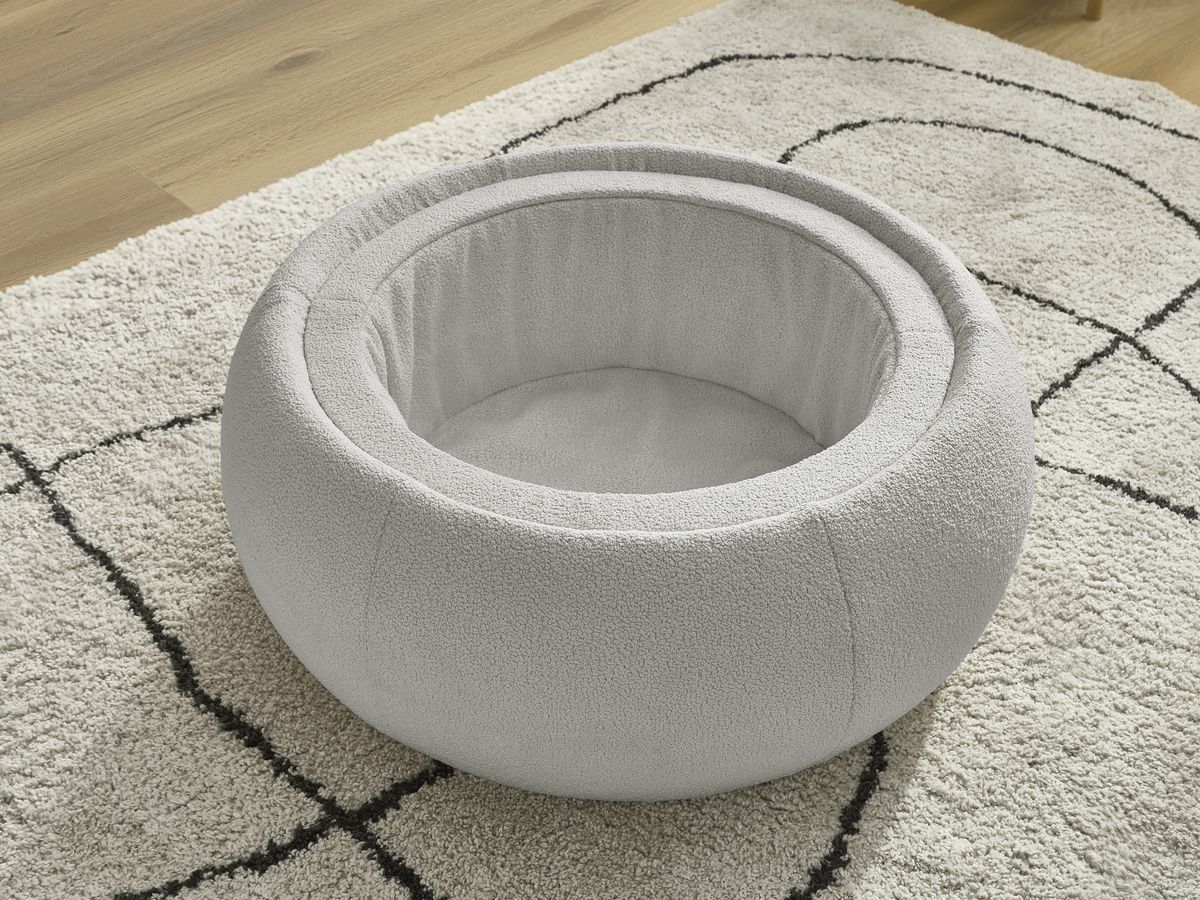 Pouf rond avec plateau HAYDEN tissu bouclette