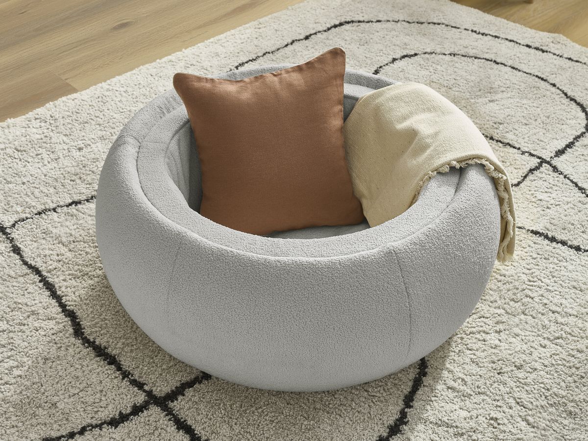 Pouf rond avec plateau HAYDEN tissu bouclette