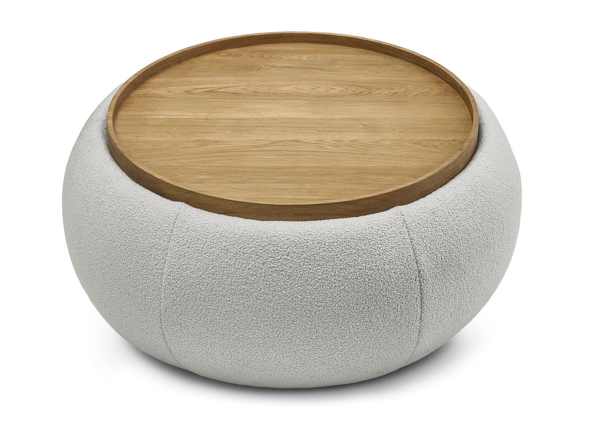 Pouf rond avec plateau HAYDEN tissu bouclette