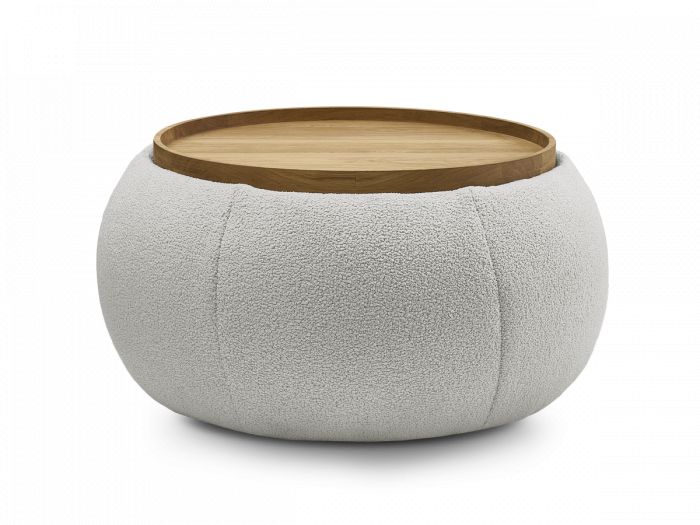 Pouf rond avec plateau HAYDEN tissu bouclette