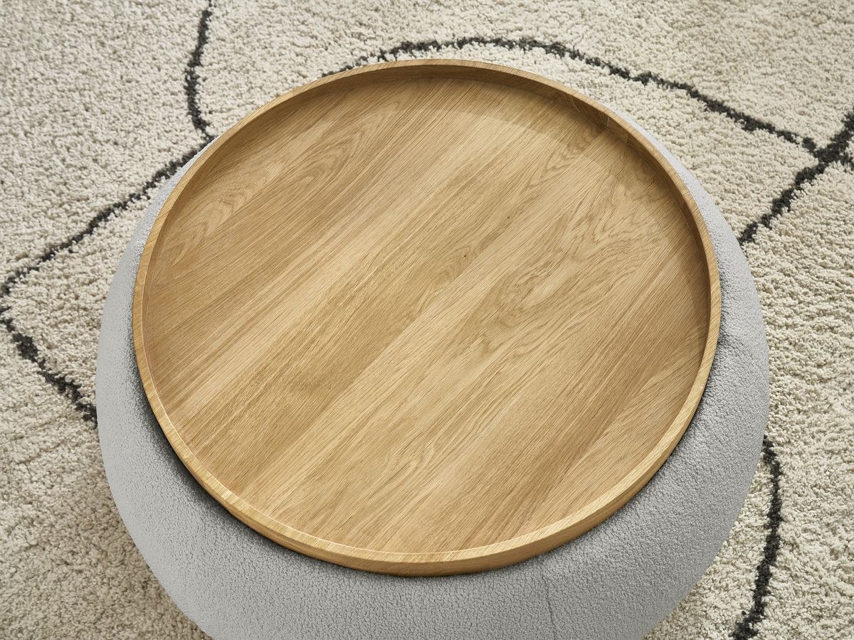 Pouf rond avec plateau HAYDEN tissu bouclette