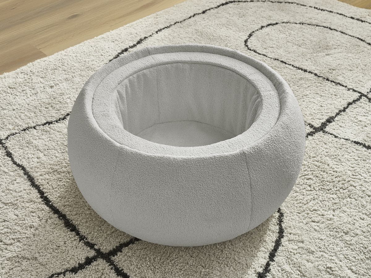 Pouf rond avec plateau HAYDEN tissu bouclette