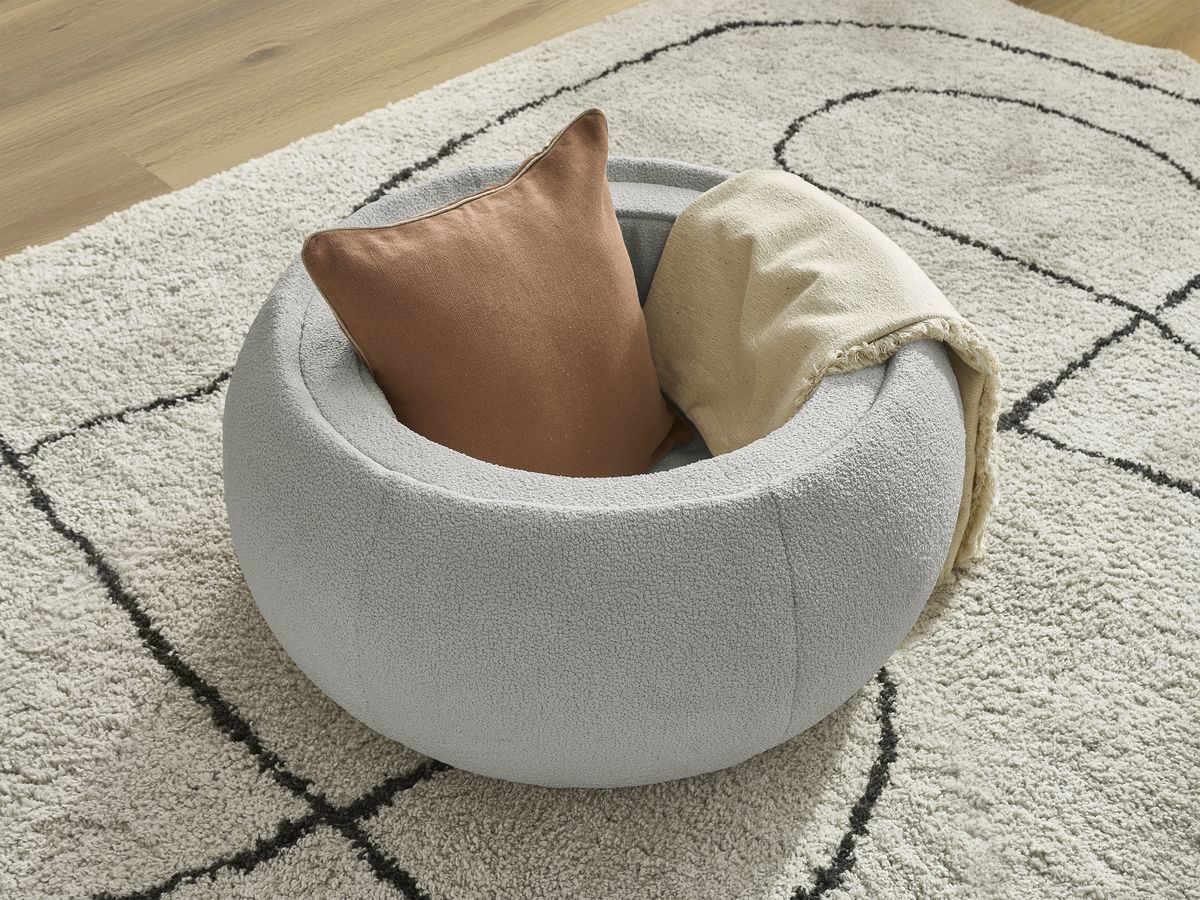 Pouf rond avec plateau HAYDEN tissu bouclette