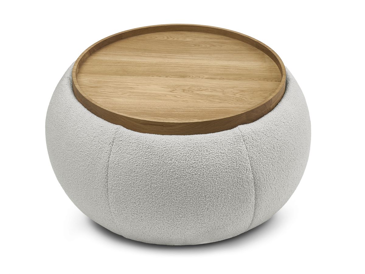 Pouf rond avec plateau HAYDEN tissu bouclette