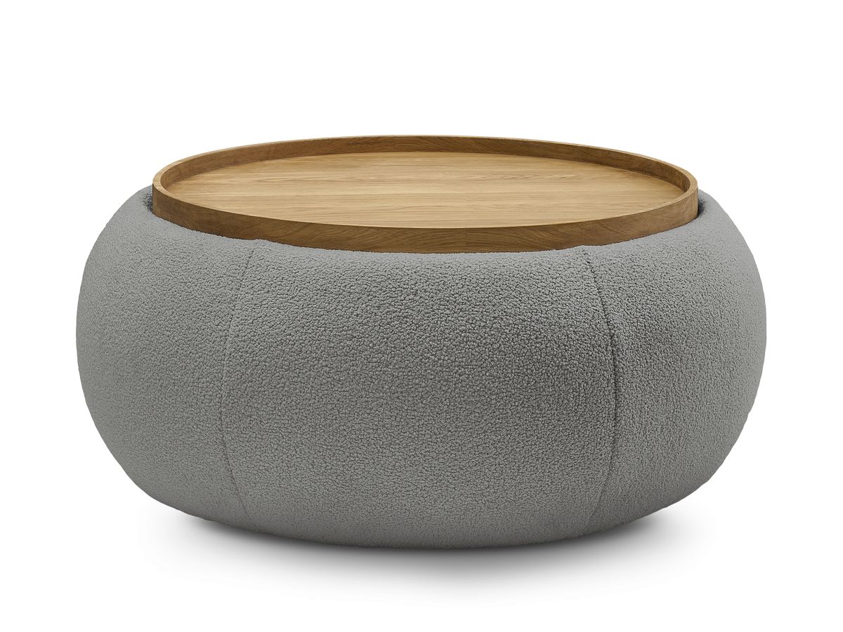 Pouf rond avec plateau HAYDEN tissu bouclette