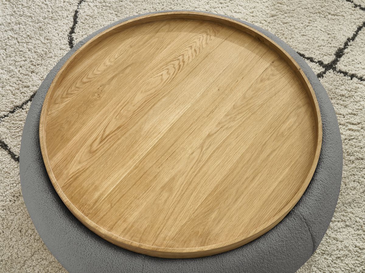 Pouf rond avec plateau HAYDEN tissu bouclette