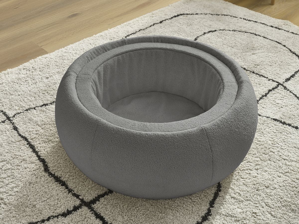 Pouf rond avec plateau HAYDEN tissu bouclette