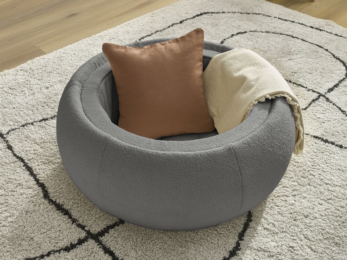 Pouf rond avec plateau HAYDEN tissu bouclette