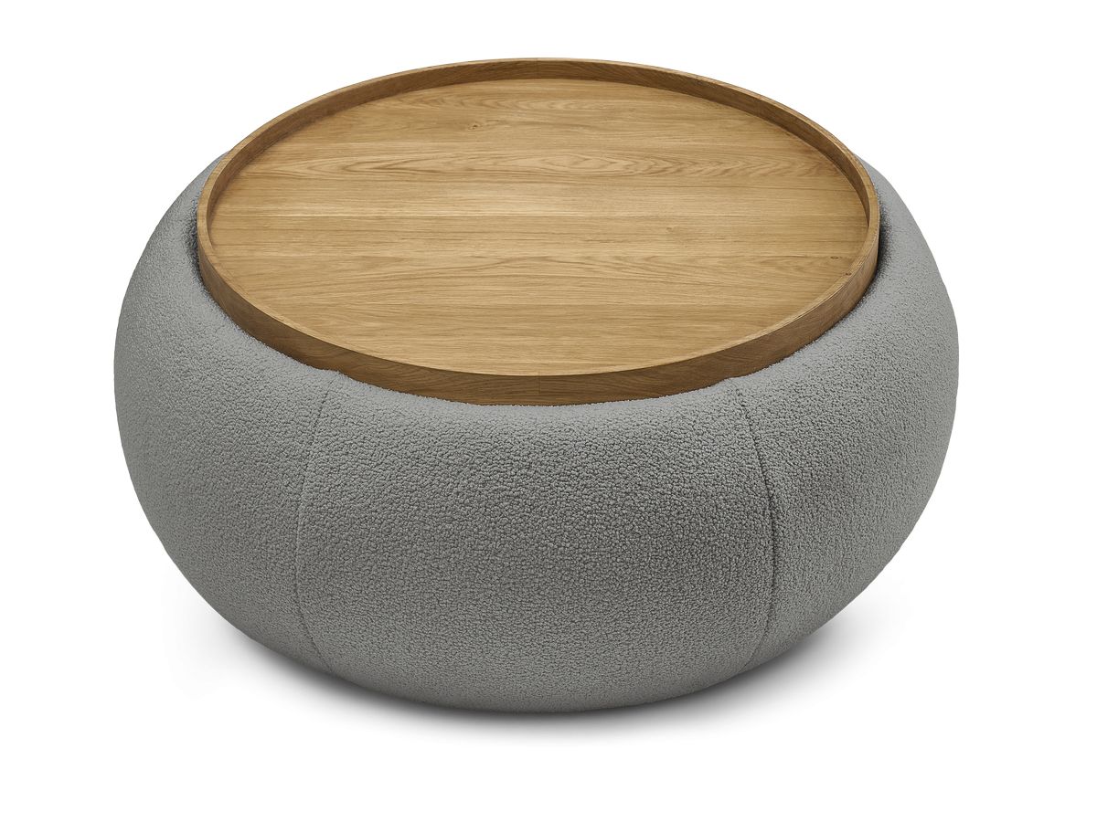 Pouf rond avec plateau HAYDEN tissu bouclette