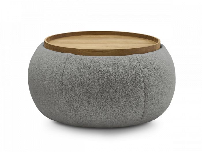 Pouf rond avec plateau HAYDEN tissu bouclette