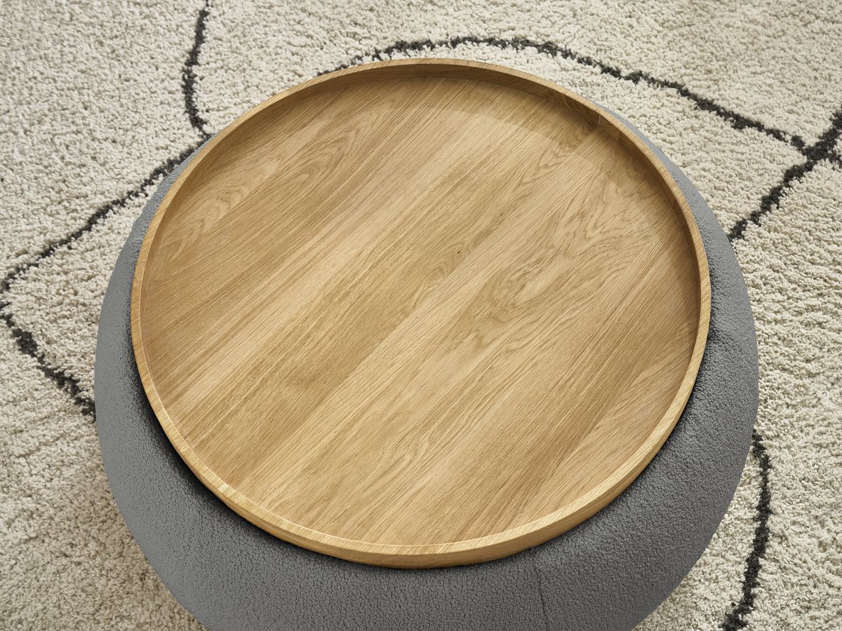 Pouf rond avec plateau HAYDEN tissu bouclette