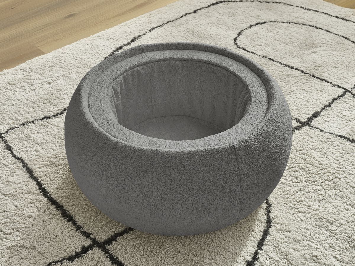 Pouf rond avec plateau HAYDEN tissu bouclette