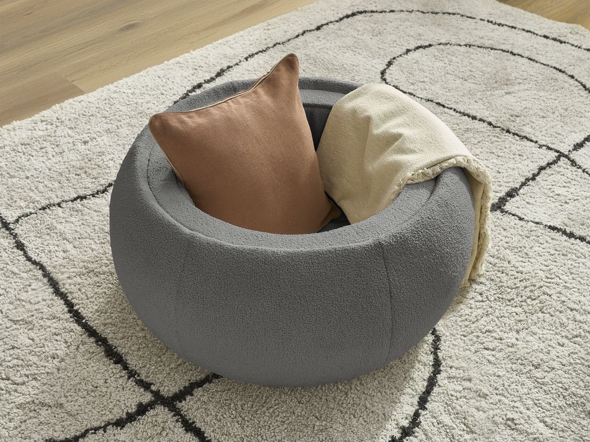 Pouf rond avec plateau HAYDEN tissu bouclette