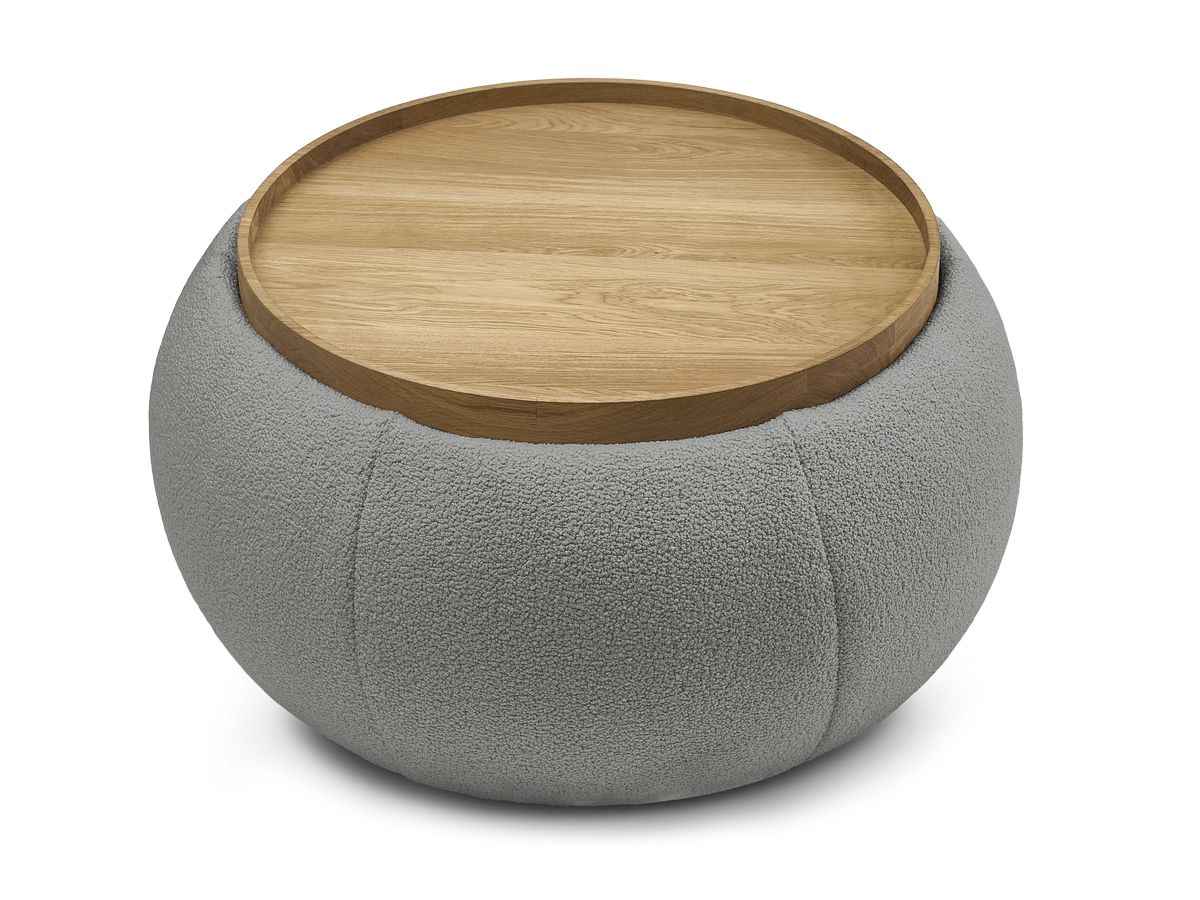 Pouf rond avec plateau HAYDEN tissu bouclette